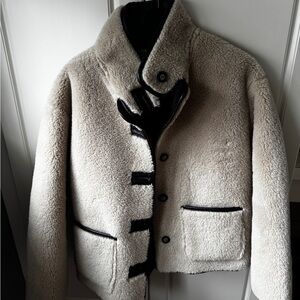 Miss Selfridge Cream Teddy Jacket with Black Accents